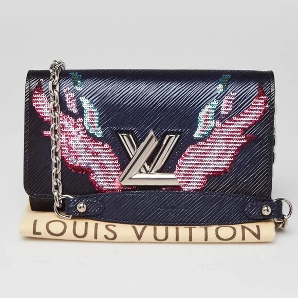 Louis Vuitton Blue Nuit Epi Leather Flame Sequins Twist Wallet On Chain Bag - Picture 12 of 12
